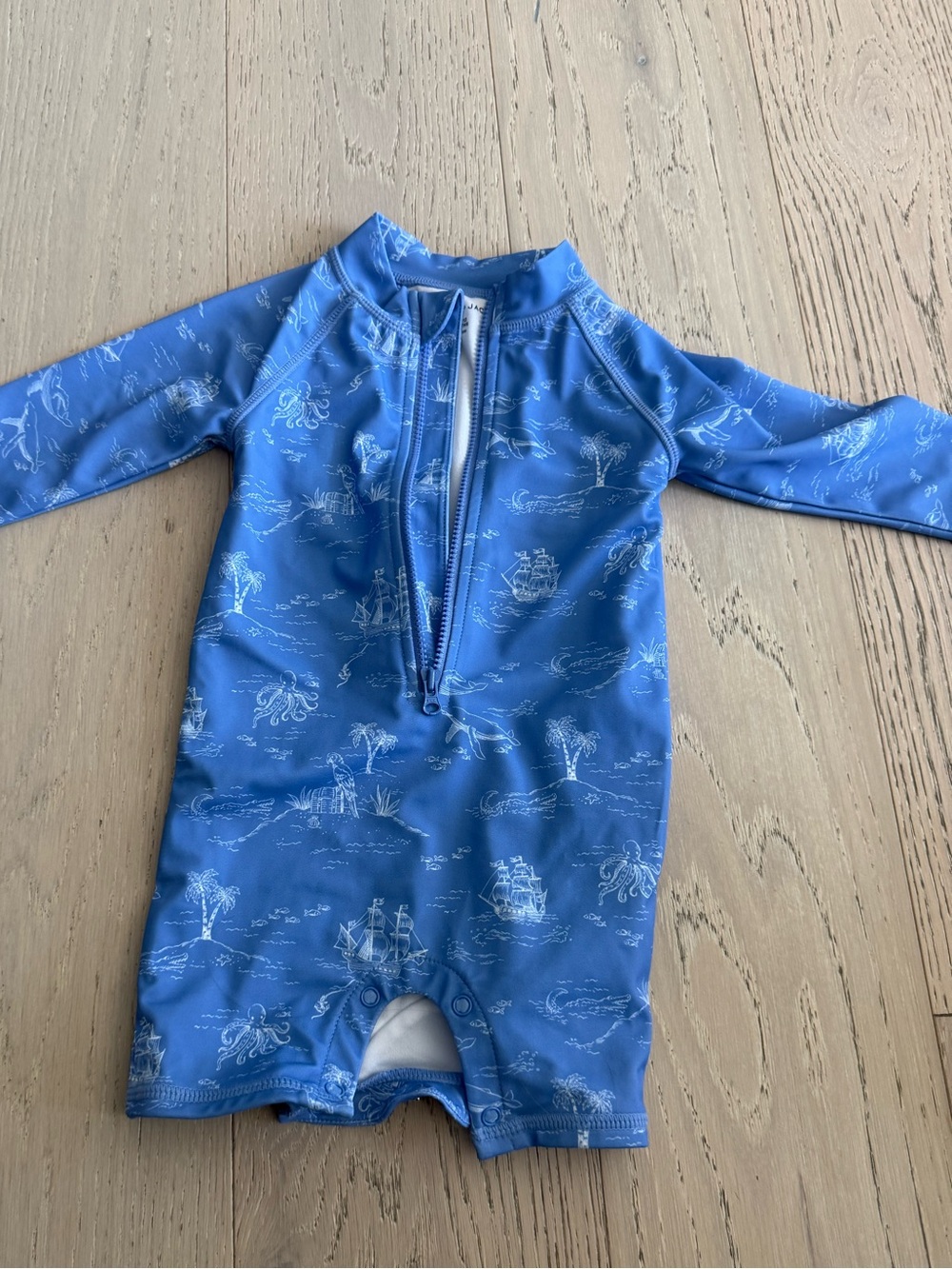 Janie and Jack Blue Long-Sleeve Zip Front Rashguard One-Piece